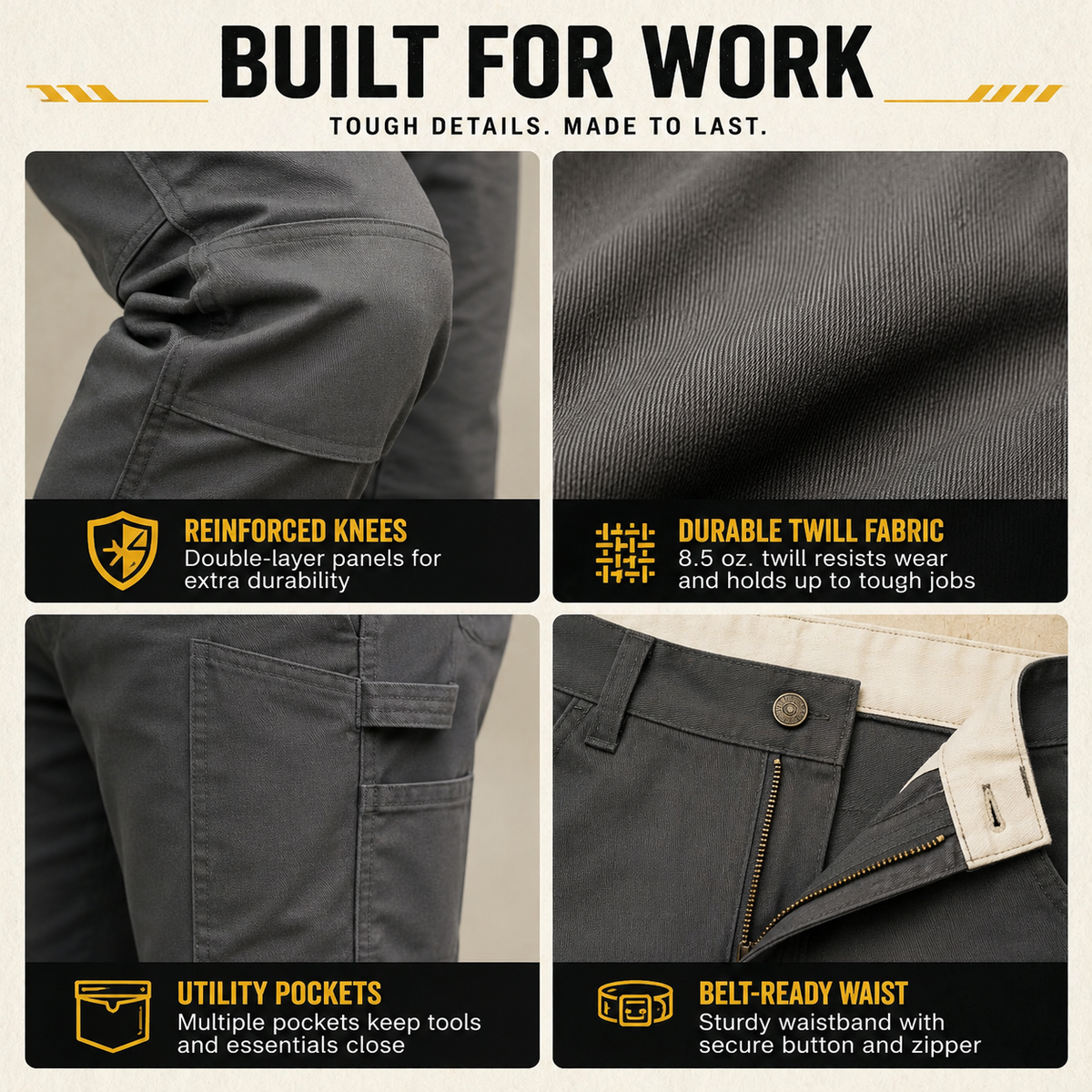 🔥 8PCS $25.99 | Men’s Loose Fit Double-Knee Work Pants