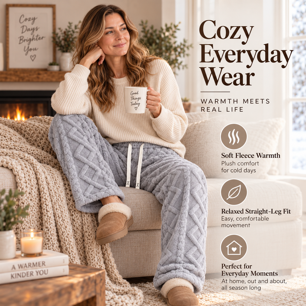 🔥 BESTSELLER | 6PCS $24.63 | Women's Retro Fleece Wide-Leg Pants