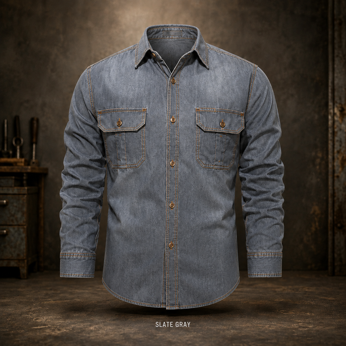 🔥 BEST SELLER | 8PCS $24.63 | Men’s Washed Cotton Long-Sleeve Denim Work Shirt