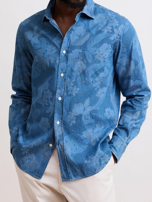 Soft And Comfortable Simple Indigo Blue Print Shirt