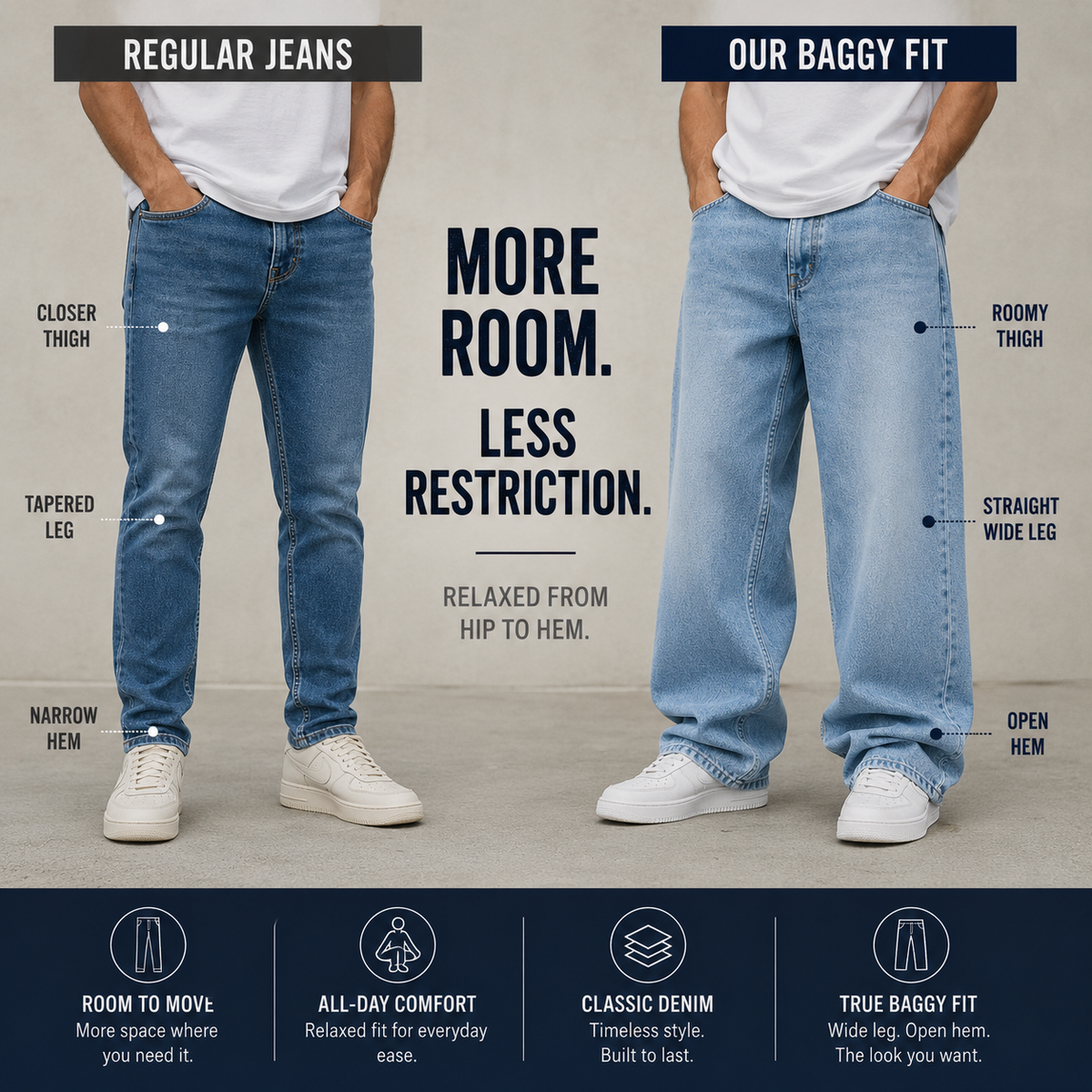 Baggy Jeans vs Regular Jeans