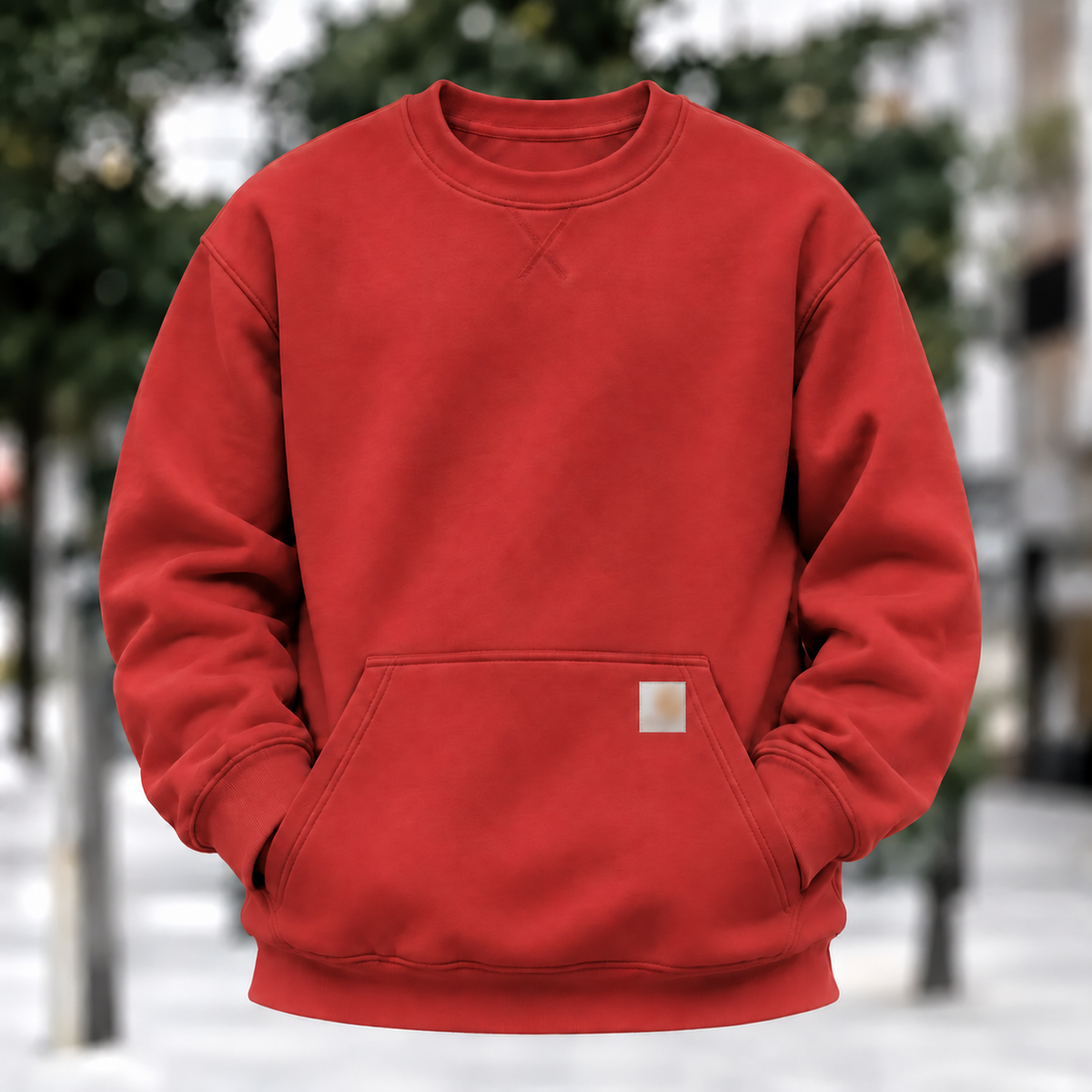 Men's red fleece crewneck sweatshirt