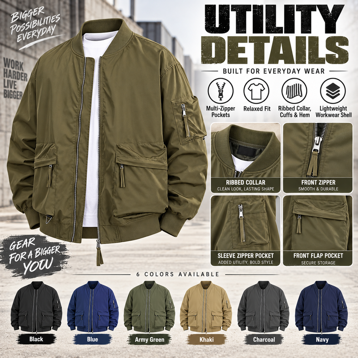 Men's cargo workwear jacket utility details