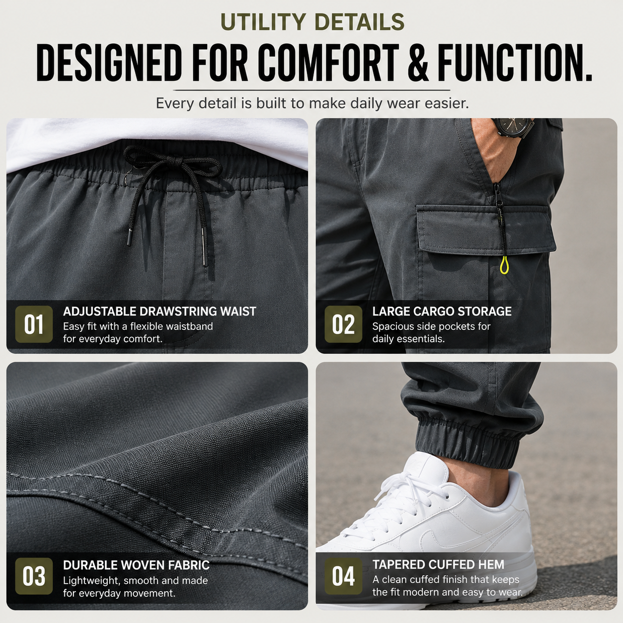 Men’s Cargo Jogger Pants - Utility Details