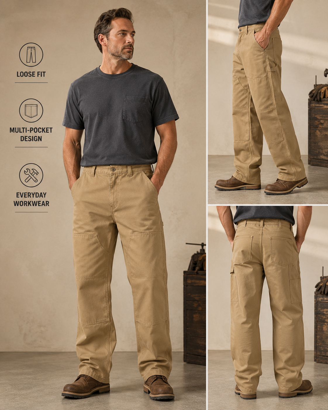 🔥 8PCS $25.99 | Men’s Loose Fit Double-Knee Work Pants