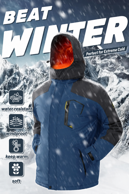 Men's fleece-lined outdoor jacket in snowy cold-weather conditions