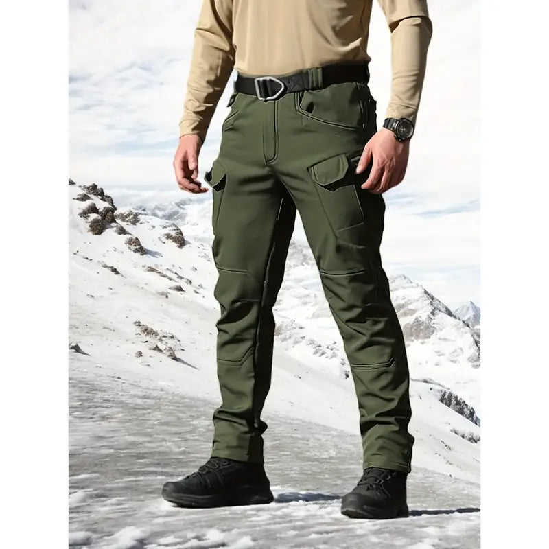 Army Green cargo pants worn outdoors