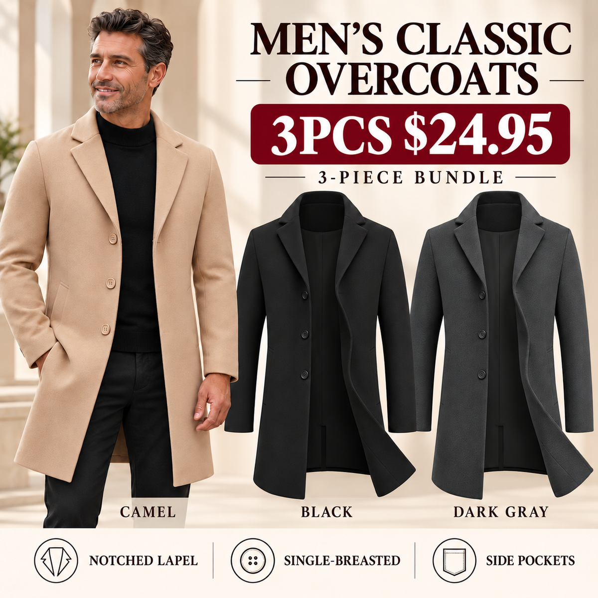 🔥 BESTSELLER | 3PCS $24.95 | Men's Classic Single-Breasted Overcoat-2