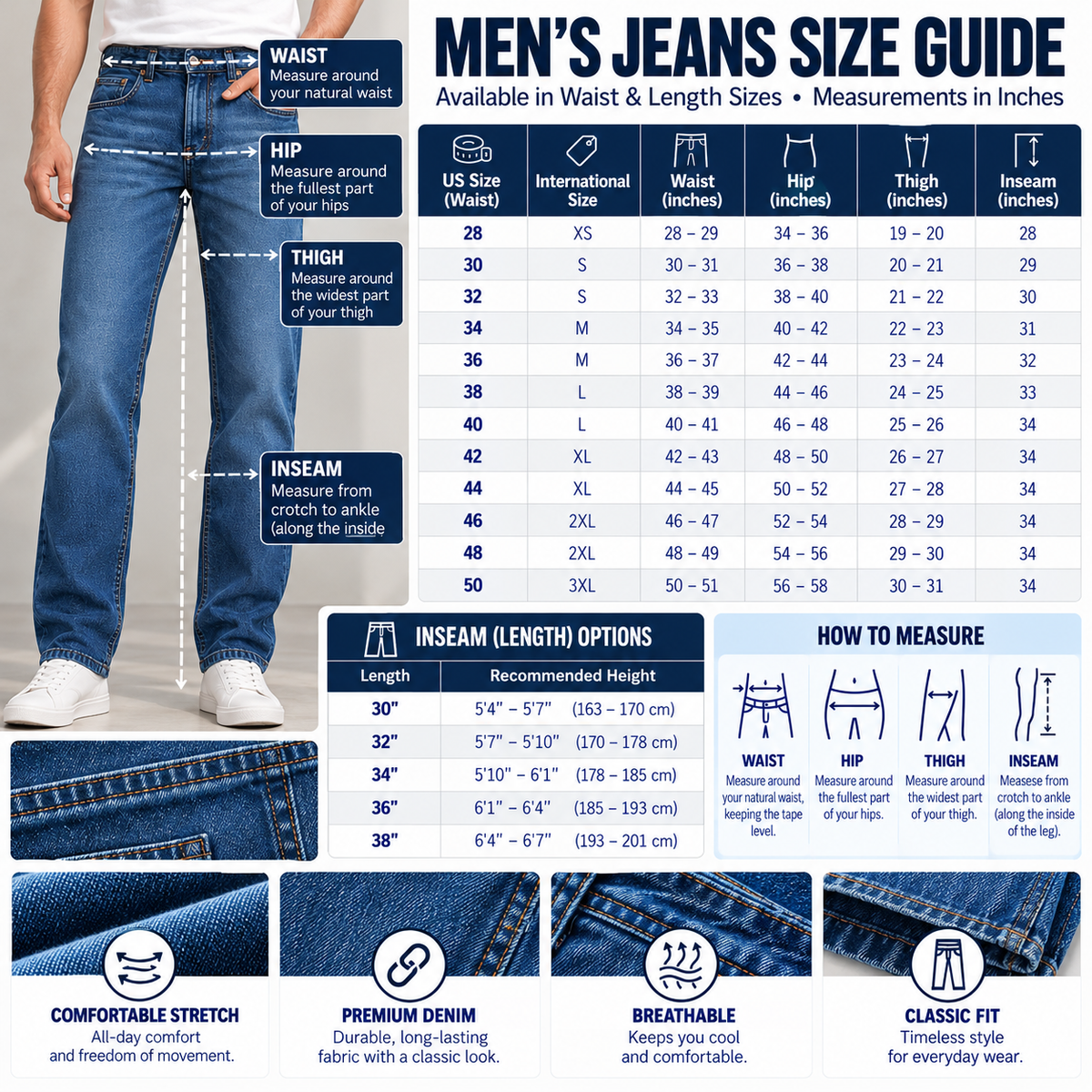 Men's Organic Cotton Slim-Fit Stretch Jeans – Classic 5-Pocket Jeans with Zip Fly & Belt Loops