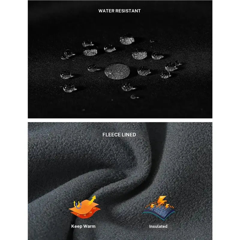 Water resistant softshell fabric and warm fleece lining detail