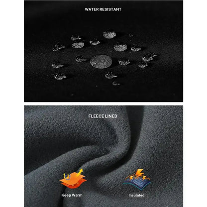 Water resistant softshell fabric and warm fleece lining detail