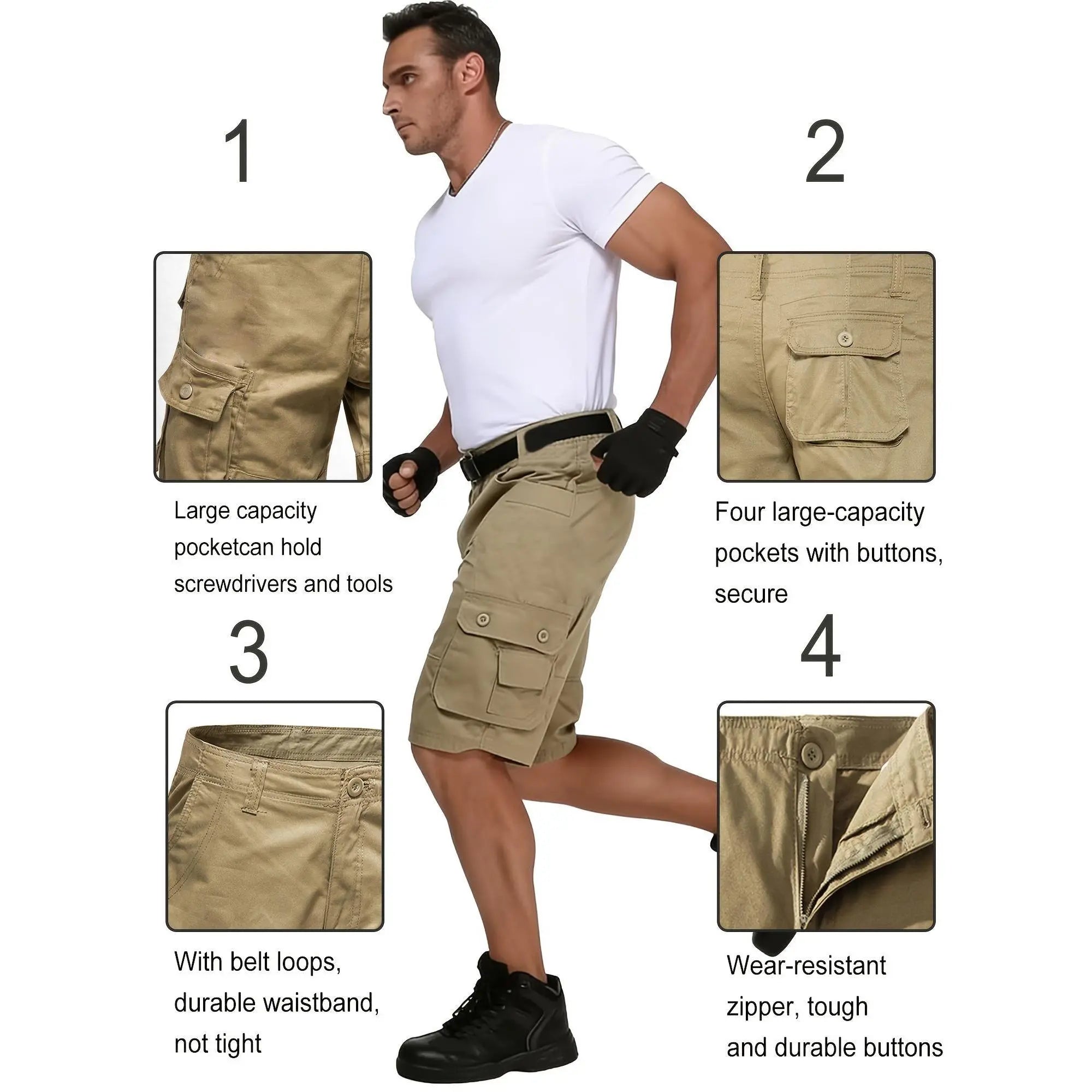 Cargo shorts pocket and construction details