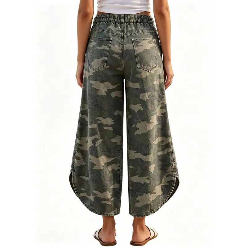 Green camouflage pants back view