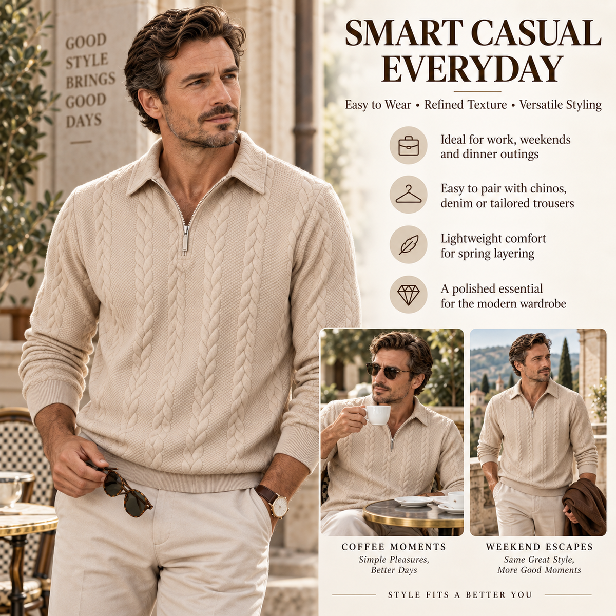 Men's classic textured half-zip polo sweater