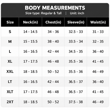 Men's western denim shirt regular and tall size guide
