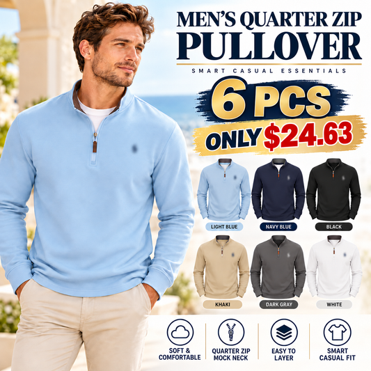 🔥 BESTSELLER | 6PCS $24.63 | Men's Quarter Zip Mock Neck Pullover