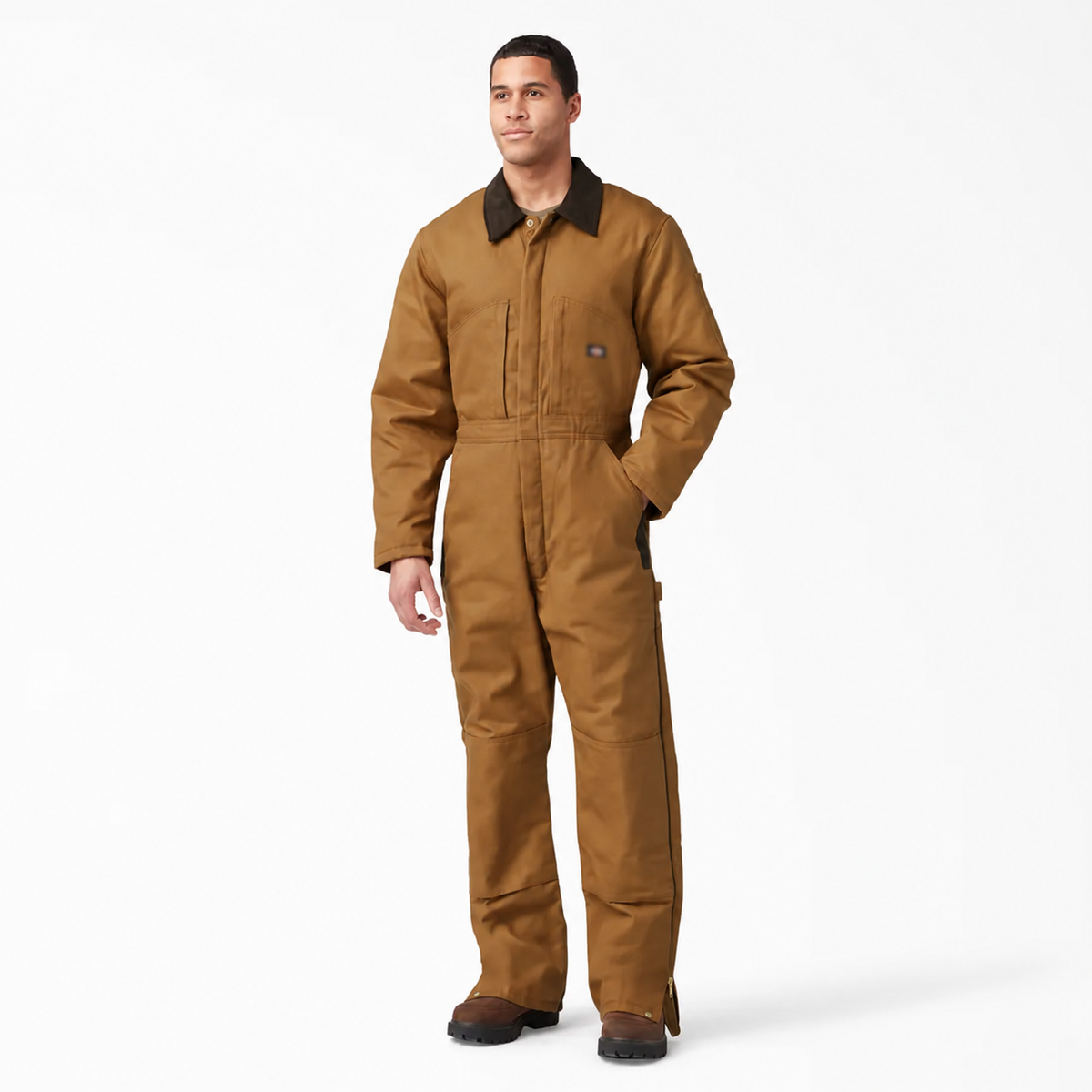Men's brown duck insulated work coveralls