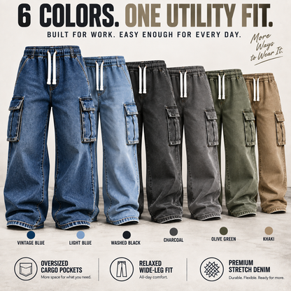 Six colors of men's oversized cargo denim pants