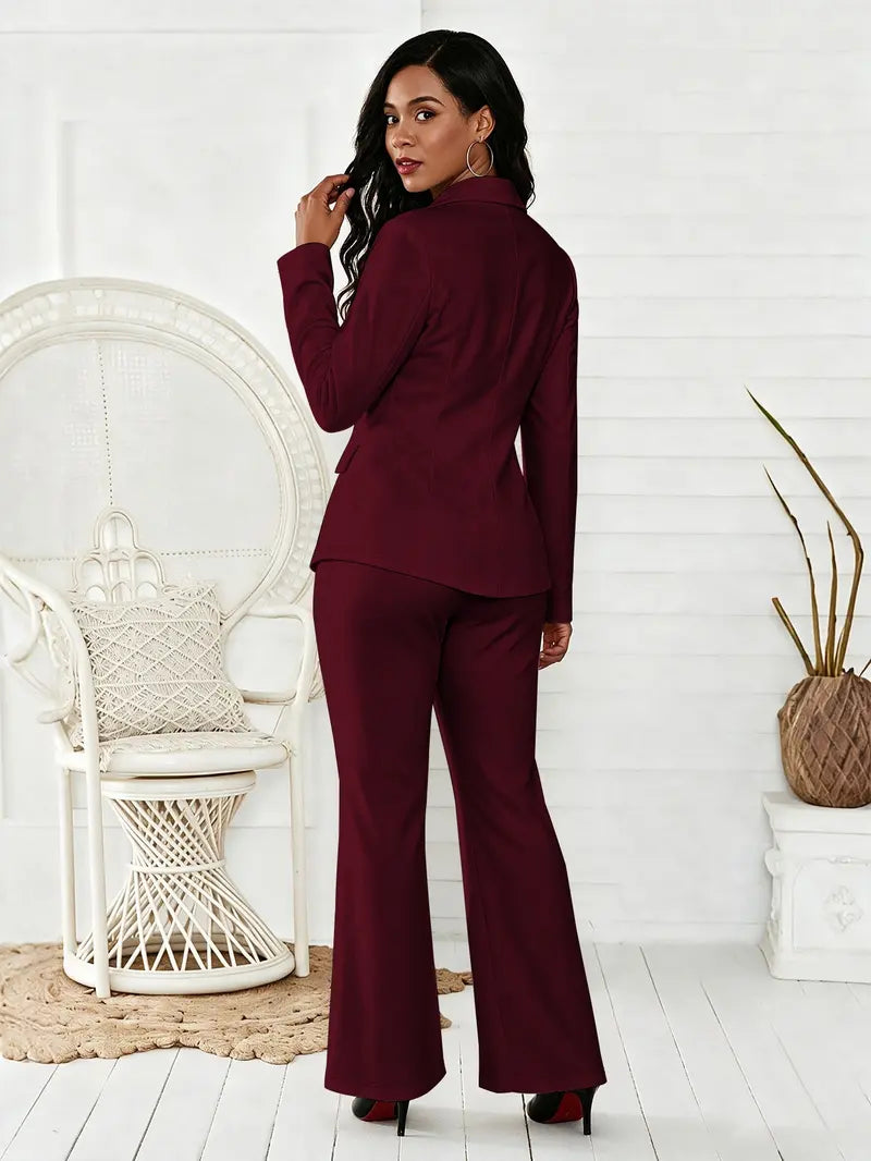 Women's Burgundy blazer and pant two-piece set