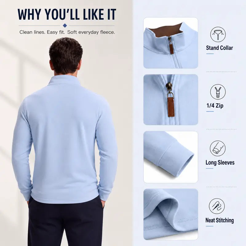 Men's quarter zip mock neck pullover smart casual style