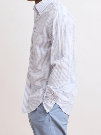 Casual Soft And Comfortable Blue And White Striped Shirt