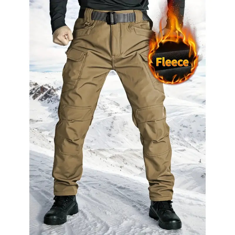 Khaki Brown fleece-lined tactical cargo pants