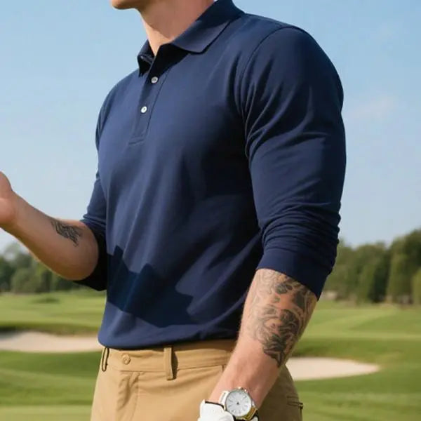 Men's lightweight long sleeve polo shirt