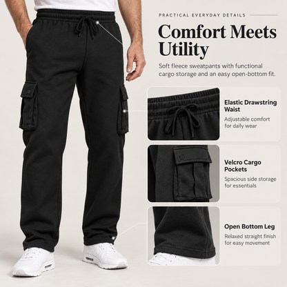 🔥 BESTSELLER | 6PCS $24.63 | Men's Open-Bottom Fleece Cargo Sweatpants