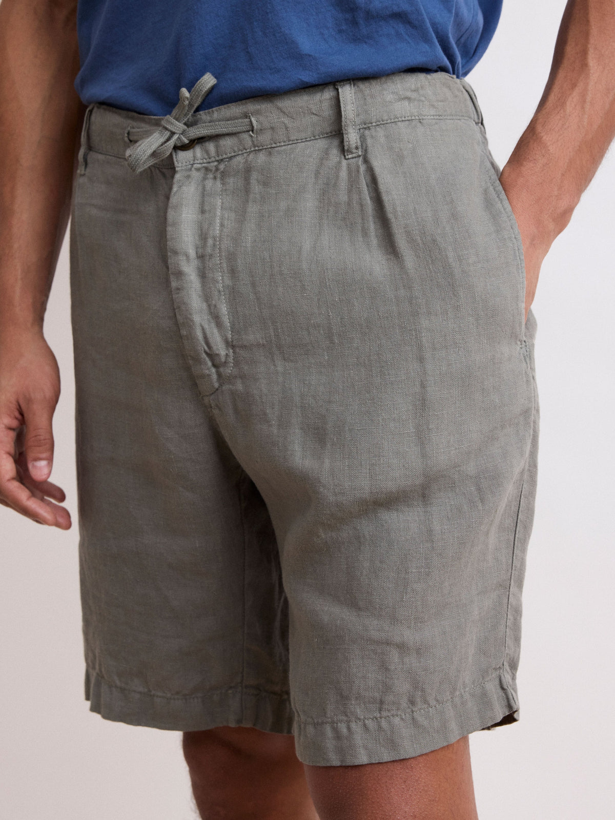 Men's Army Green Linen Shorts
