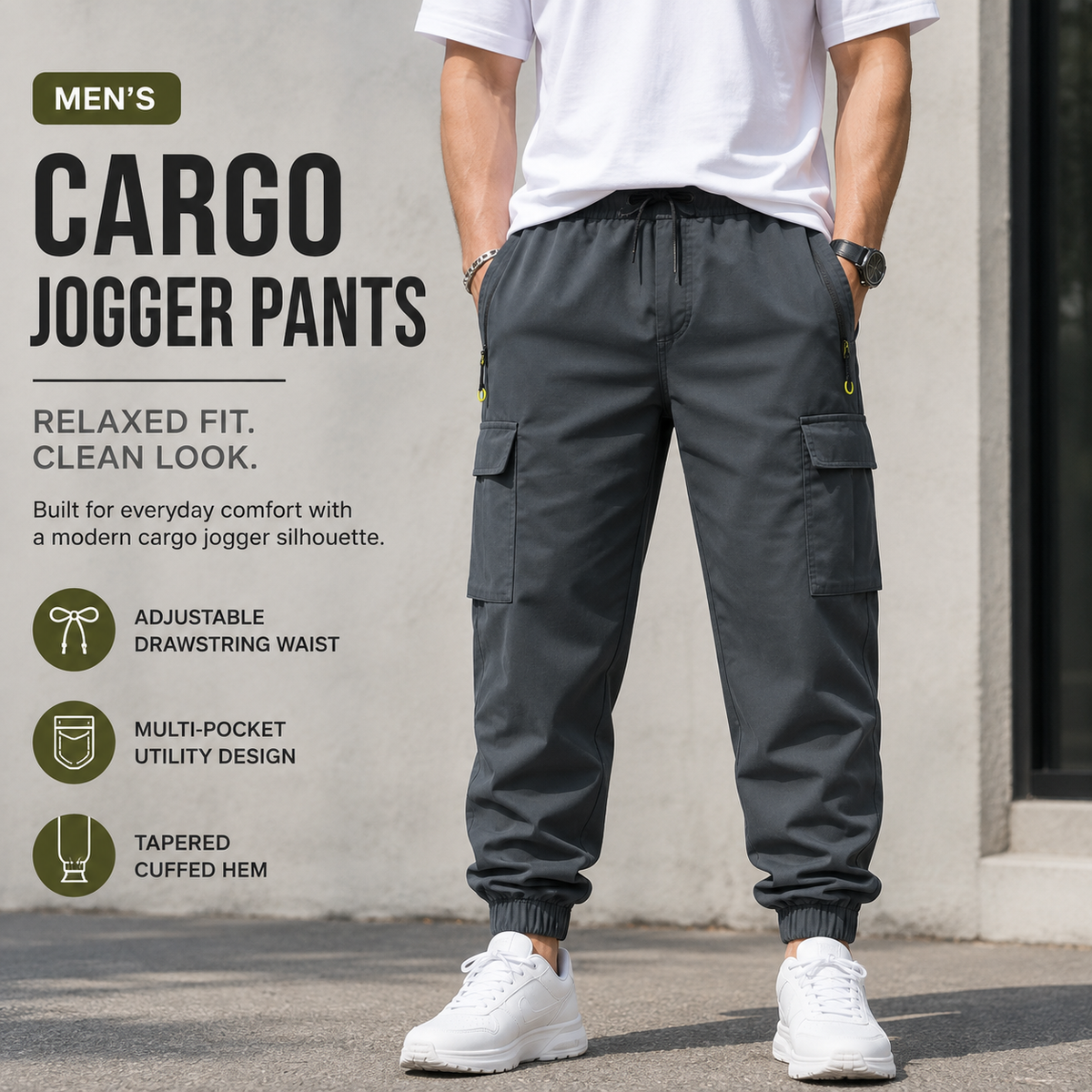 Men’s Cargo Jogger Pants - Front Fit