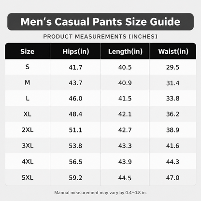 Men's straight-leg pants size guide S to 5XL