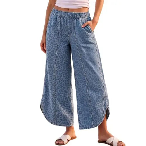 Blue leopard pants front view