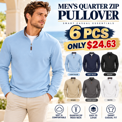 6-pack men's quarter zip mock neck pullovers in six colors