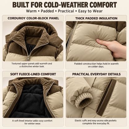🔥 BESTSELLER | 3PCS $24.95 | Men's Fleece-Lined Color-Block Hooded Winter Jacket