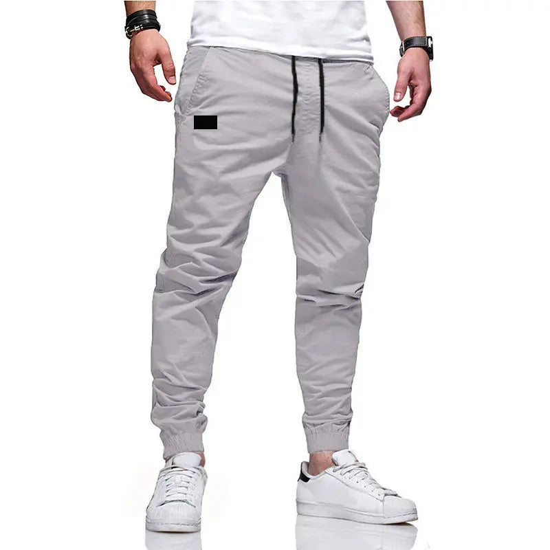 Light gray drawstring cuffed jogger pants