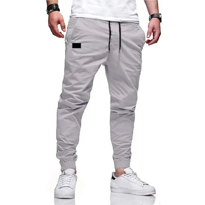 Light gray drawstring cuffed jogger pants
