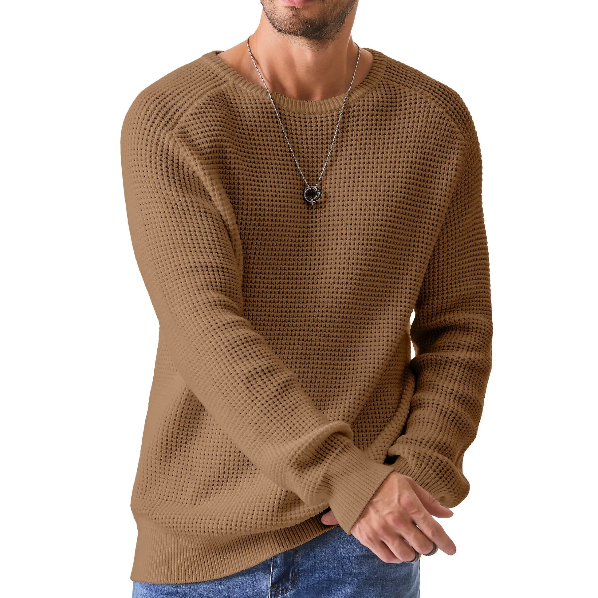 Men’s Waffle Knit Crewneck Sweater - Relaxed Fit