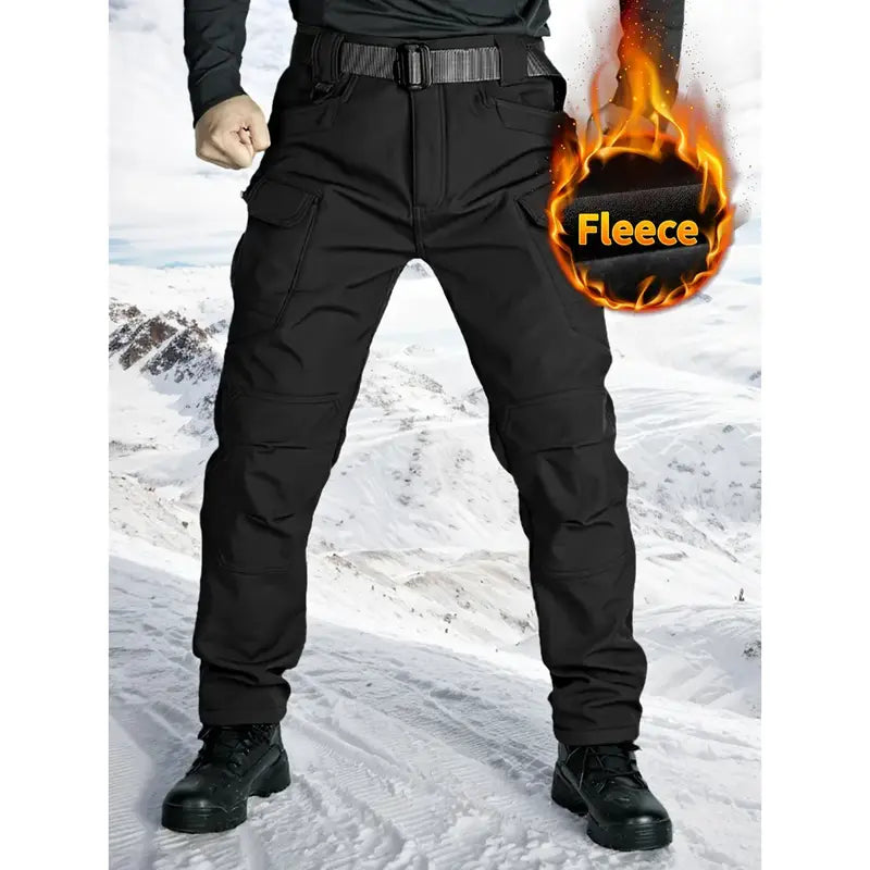 Black fleece-lined tactical cargo pants