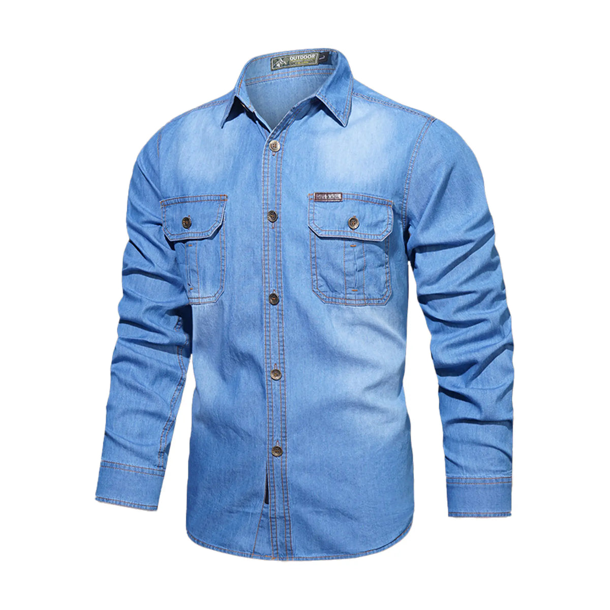 🔥 BEST SELLER | 8PCS $24.63 | Men’s Washed Cotton Long-Sleeve Denim Work Shirt