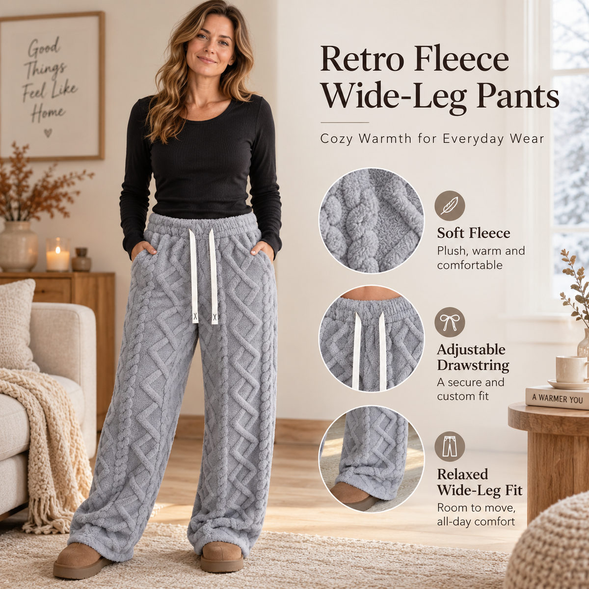 🔥 BESTSELLER | 6PCS $24.63 | Women's Retro Fleece Wide-Leg Pants