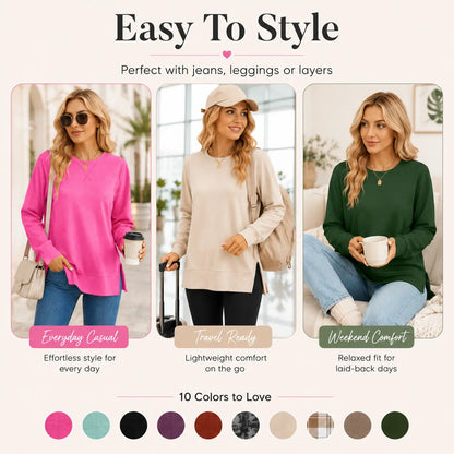 🔥 BESTSELLER | 8PCS $25.99 | Women's Side-Split Long Sleeve Tunic Sweatshirt
