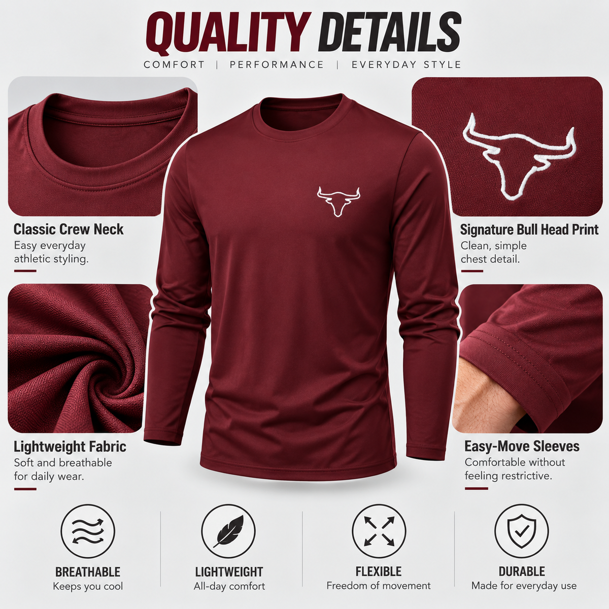 Men’s olive long sleeve athletic shirt outdoor lifestyle scene