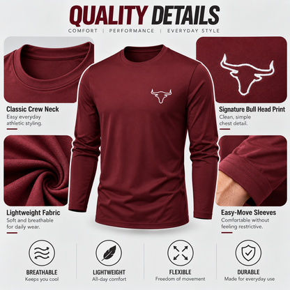 Men’s olive long sleeve athletic shirt outdoor lifestyle scene