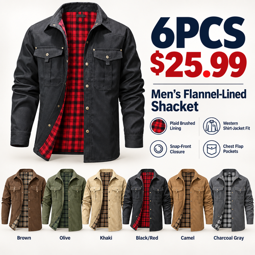 🔥 BESTSELLER | 6PCS $25.99 | Men's Flannel-Lined Western Shacket