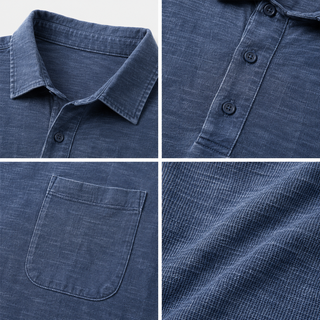 🔥 8PCS $24.63 | BIG & TALL FIT Men's Vintage Washed Cotton-Linen Long Sleeve Polo Shirts