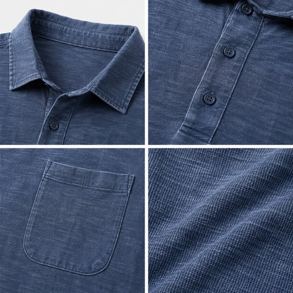 🔥 8PCS $24.63 | BIG & TALL FIT Men's Vintage Washed Cotton-Linen Long Sleeve Polo Shirts