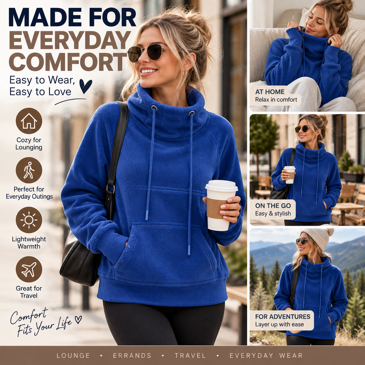 Women's fleece pullover everyday lifestyle scene