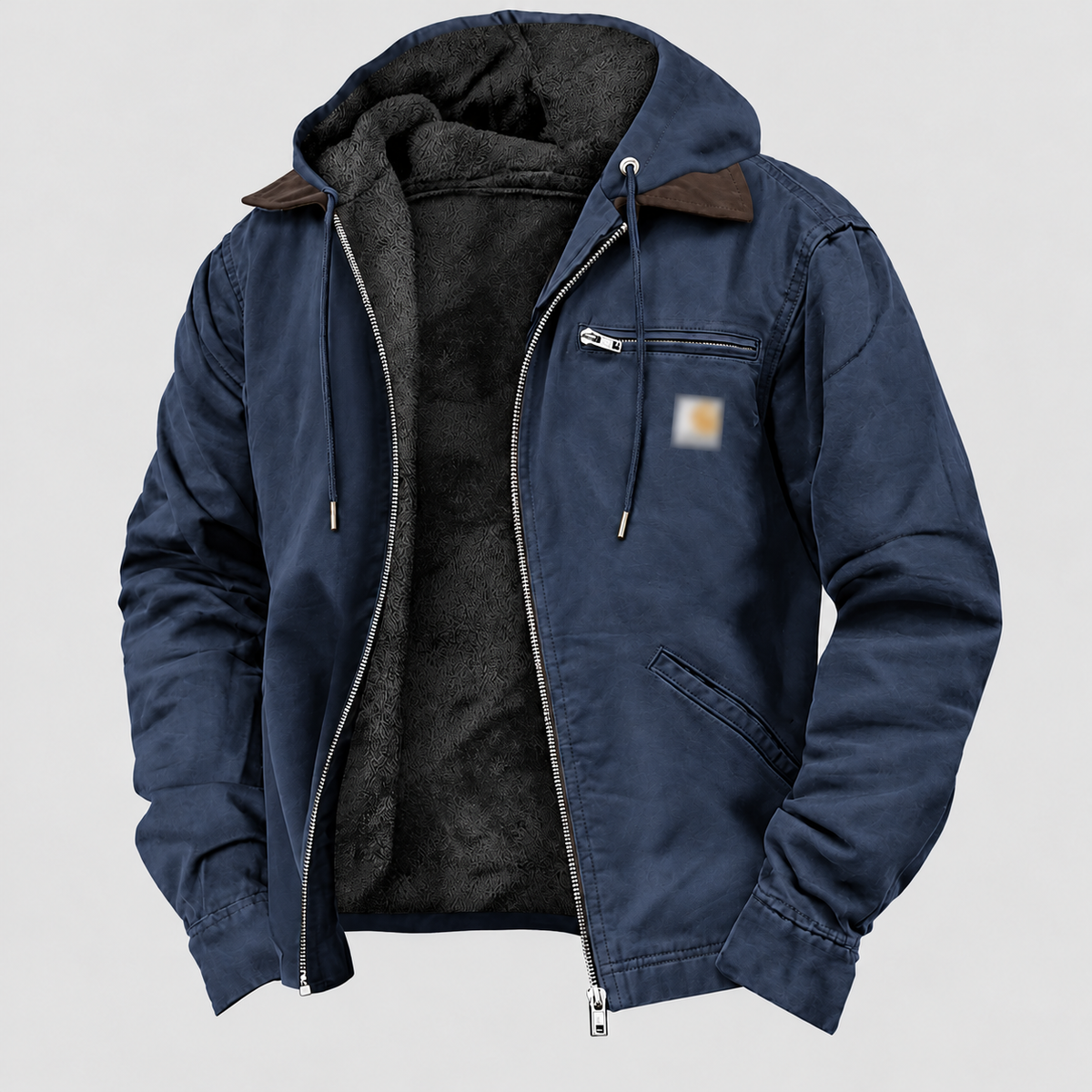 Men's Dark Navy fleece-lined hooded work jacket