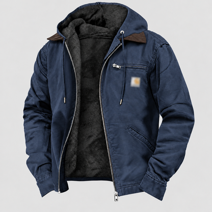 Men's Dark Navy fleece-lined hooded work jacket