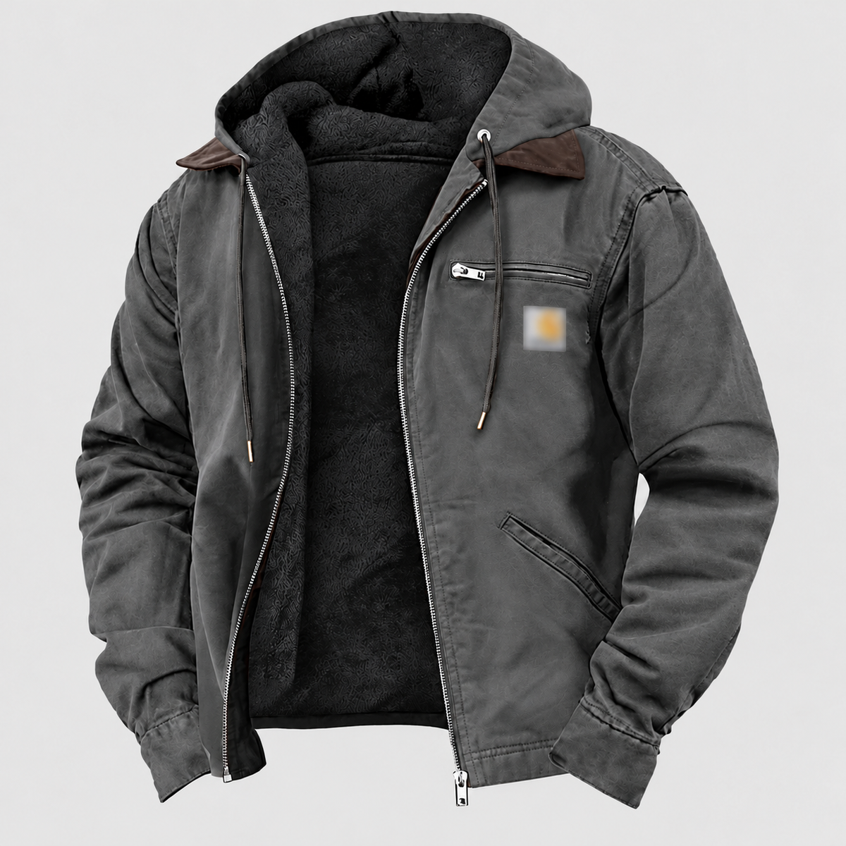 Men's Charcoal Gray fleece-lined hooded work jacket